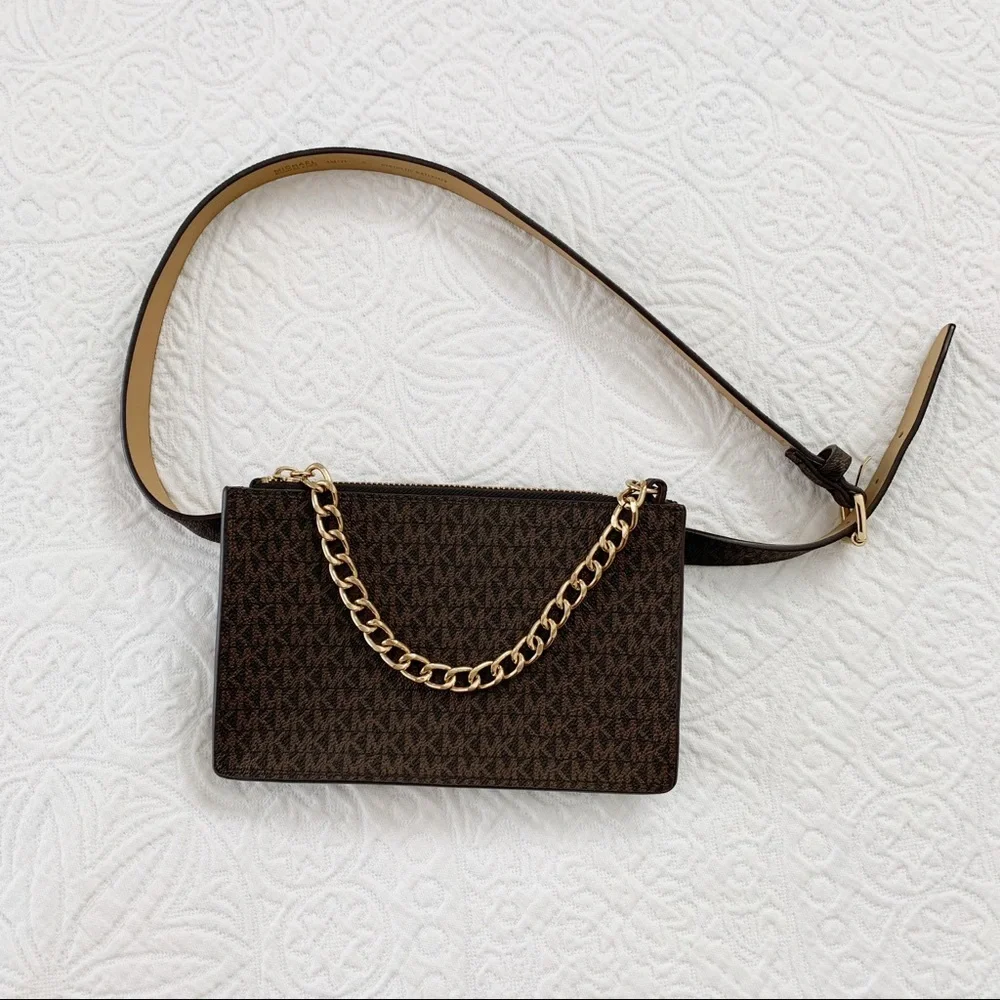 Michael Kors MK Signature‎ Metal Chain Leather Fanny Pack Belt Bag